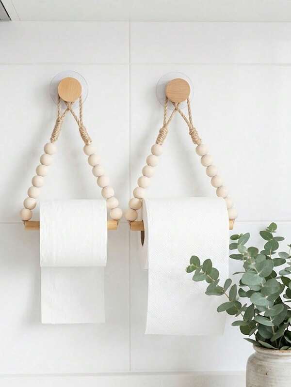 1 pièce Porte-papier toilette mural sans perçage en corde tressée, porte-serviettes en papier mural avec crochets, accessoire de salle de bain moderne et à la mode pour la maison, porte-papier toilette tressé, art de corde de style bohème, porte-rouleau de papier toilette suspendu, accessoire de salle de bain vintage naturel et unique