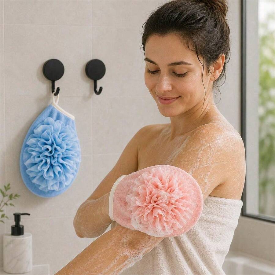 Exfoliating Bath Gloves, Soft Mesh Loofah Design With Hanging Loop For Quick Drying, Skin-Friendly Body Scrubber, Suitable For Bathroom Shower, Home Bathing Supplies