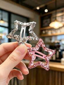 Dopamine Sequin Colorful Five-Pointed Star BB Hair Clip, Sweet Side Bangs Hair Accessory, Back To School Supplies, Autumn Accessories - Multicolor Glitter - View 5