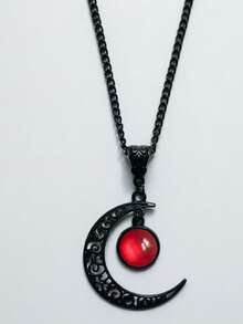 QTHOPE Gothic Punk Style Black Lace Purple Crescent Moon Necklace - Red - View 3