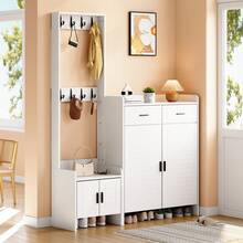 Hall Tree White With Storage With Drawers With Doors Made Of Wood For Entryway And Hallway - 白色 - 查看 2
