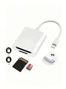 Gesen 1pc SD Card Reader, Dual Slot USB-C/Lightning Interface, SD/TF Card Reader Adapter For Portable Camera Viewer, Plug And Play, Compatible With IOS 17/16/15/14/13/12/11/XS/8/7/6, Cameras, And Other Devices - White - View 2