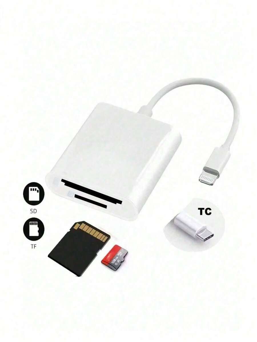 Gesen 1pc SD Card Reader, Dual Slot USB-C/Lightning Interface, SD/TF Card Reader Adapter For Portable Camera Viewer, Plug And Play, Compatible With IOS 17/16/15/14/13/12/11/XS/8/7/6, Cameras, And Other Devices