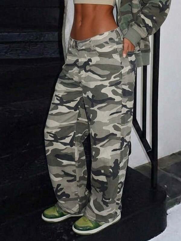 Women's Y2K Camouflage Loose Casual Straight Leg Jeans Fall