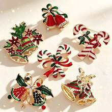Christmas Alloy Enamel Brooch, Cute Bell And Candy Cane Shaped Pin, Holiday Suit And Sweater Accessory Gift - Multicolor - View 17
