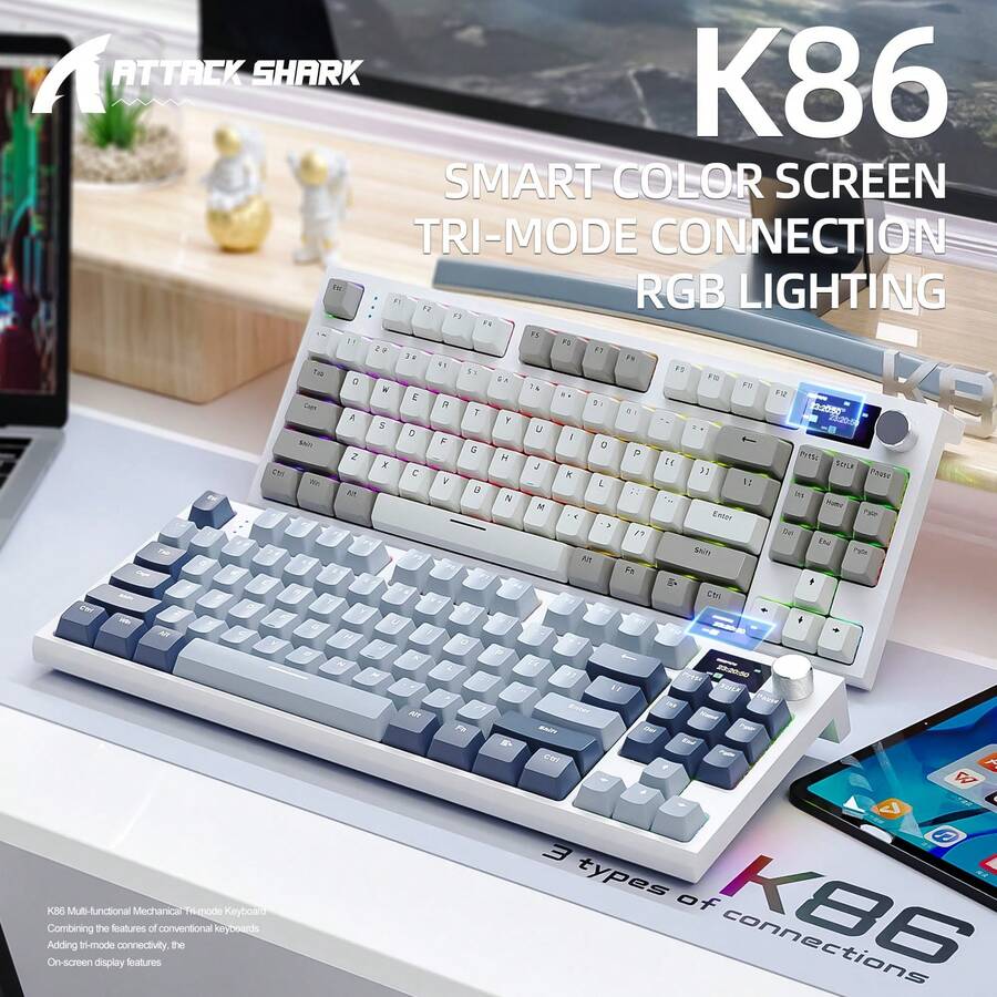 ATTACK SHARK Teclado mecánico RGB de 3 modos Bluetooth 2.4G con cable y ...