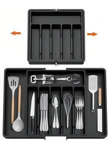 1pc Adjustable Expandable Drawer Organizer, Portable Telescopic Cutlery Storage Box For Spoons, Forks, Knives And Spatulas, Kitchen Storage Organizer And Accessories - Multicolor - View 2
