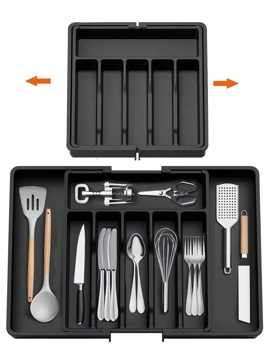 1pc Adjustable Expandable Drawer Organizer, Portable Telescopic Cutlery Storage Box For Spoons, Forks, Knives And Spatulas, Kitchen Storage Organizer And Accessories