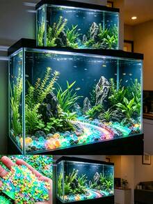 1000pcs/Bag Fluorescent Glow Resin Pebbles, Fluorescent Glow Stones, Suitable For Garden Landscape, Aquarium Fish Tank Bottom Sand, Vase Tank Filling, Glow Under Black Light - Multicolor - View 4