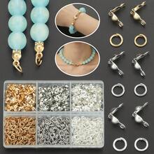 600 st DIY-assortiment av kopplingsringar och delar, inklusive hoppringar och spännen, lämpligt för flätning, DIY-smycken, halsband, armband, nyckelringar, pärlkopplingar, ändkapslar, avslutningsspännen, öppna hoppringar och smyckespännen, tillbehörsmaterial för smyckestillverkning - Knapp & ögla - Visa 9