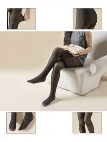 1pc Halloween Limited Spider Web Pattern Black Faux Sheer Tights, Soft Breathable High Elasticity Non-Constricting, Party Essential Multi-Scenario Outfit (Thermal Lined/Non-Thermal Lined) - Multicolor - View 6
