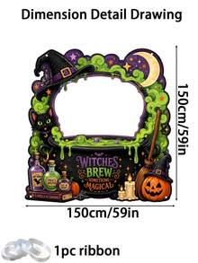 Halloween Photography Props, Fun Polyester Hollow Out Party Props, Equipped With Witch Magic Jars, Ghost Castles, Black Cats, Interactive Photo Booth Decorations, Suitable For Trick Or Treat Parties, Halloween Party Decorations, And Home Decor Items - A - View 12
