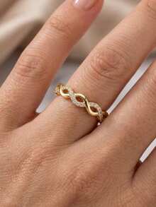 1pc Gold Twisted Rope Zirconia Ring, Adjustable Open Band, Fashionable Gift For Women's Daily Wear - Gold - View 2