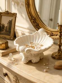 1pc Vintage French Carved Shell Jewelry Tray, Luxury Vanity Storage Box For Rings, Necklaces, Earrings, Bedroom Desktop Aesthetic Decor, Gift For Women And Bridesmaids, Essential Vanity Decoration For Girls, Jewelry Organizer, Bridesmaid Gift, Room Decor - Multicolor - View 1