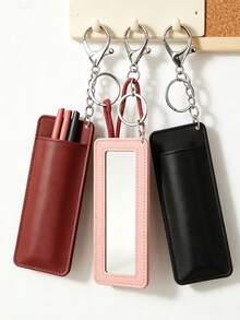 Travel Jewelry Bag Keychain, Makeup Brush Storage Bag, Portable Makeup Mirror Keychain, With Mirror, Lipstick Storage Makeup Bag, Bag Pendant - Multicolor - View 6