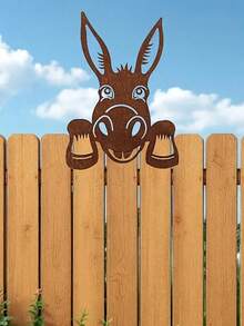Rusted Metal Donkey Head Garden Stake/Fun Farm Animal Wall Decor For Outdoor Rustic Style (Suitable For Yard, Fence, Patio And Lawn)/Rusted Metal Donkey Garden Stake/Rustic Farm Animal Fence Decoration - C - View 8