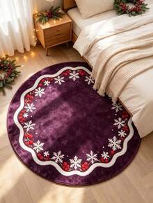 1pc Round Purple & Gold Christmas Tree Pattern Printed Carpet, Fashion Home Decor Carpet, Commercial Decor Carpet, Living Room Carpet, Sofa Mat, Bedroom Carpet, Bedside Rug, Door Mat, Coffee Table Mat, Suitable For Mall, Cafe And More Scenes, Soft And Non-Shedding, Decorative Carpet, Bedroom Decor, Small Carpet, Carpet, Home Decor, Living Room Carpet, Living Room Small Carpet, Bedroom Carpet, Living Room Home Decor - Multicolor - View 3
