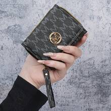 Women's Short Zipper Trifold Embroidered Fashion New Style Multi-Card Slot Clutch Wallet, Small Coin Purse With Wrist Strap, Suitable For Daily Use, Back To School Gift, School Opening Gift, Graduation Gift, Birthday Gift, Women's Gift - Black - View 1