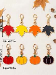 8pcs Fall Pumpkin & Maple Leaf Keychain Set. Cute Autumn Thanksgiving Halloween Bag Charms, Backpack Zipper Pendants & Seasonal Party Gifts. - A - View 8