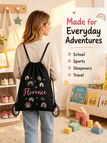 Customized Wildlife Zoo Animal Name Drawstring Bag - Personalized Zoo Text Backpack, Suitable For Picnic, Unique Gift Bag, Can Be Used As Birthday Party, Baby Shower Gift And Customized Birthday Gift - Multicolor - View 4