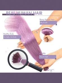 I-Tip Hair Extensions 50pcs Real Human Hair Long Straight Hair Fusion Micro Ring Multi-Color Mermaid Color Heat Resistant Party Hair Pieces Halloween Christmas Music Festival Holiday Gift - SLavender - View 4