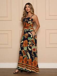 Women's Floral Smocked Back Dress - Navy Blue - View 4