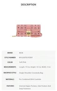 Tas Clutch Selempang Wanita Seri Mcm Tracy dengan Motif Cetak dan Tali Rantai - Warna merah muda lembut MYLDSXT01PZ001 - View 8