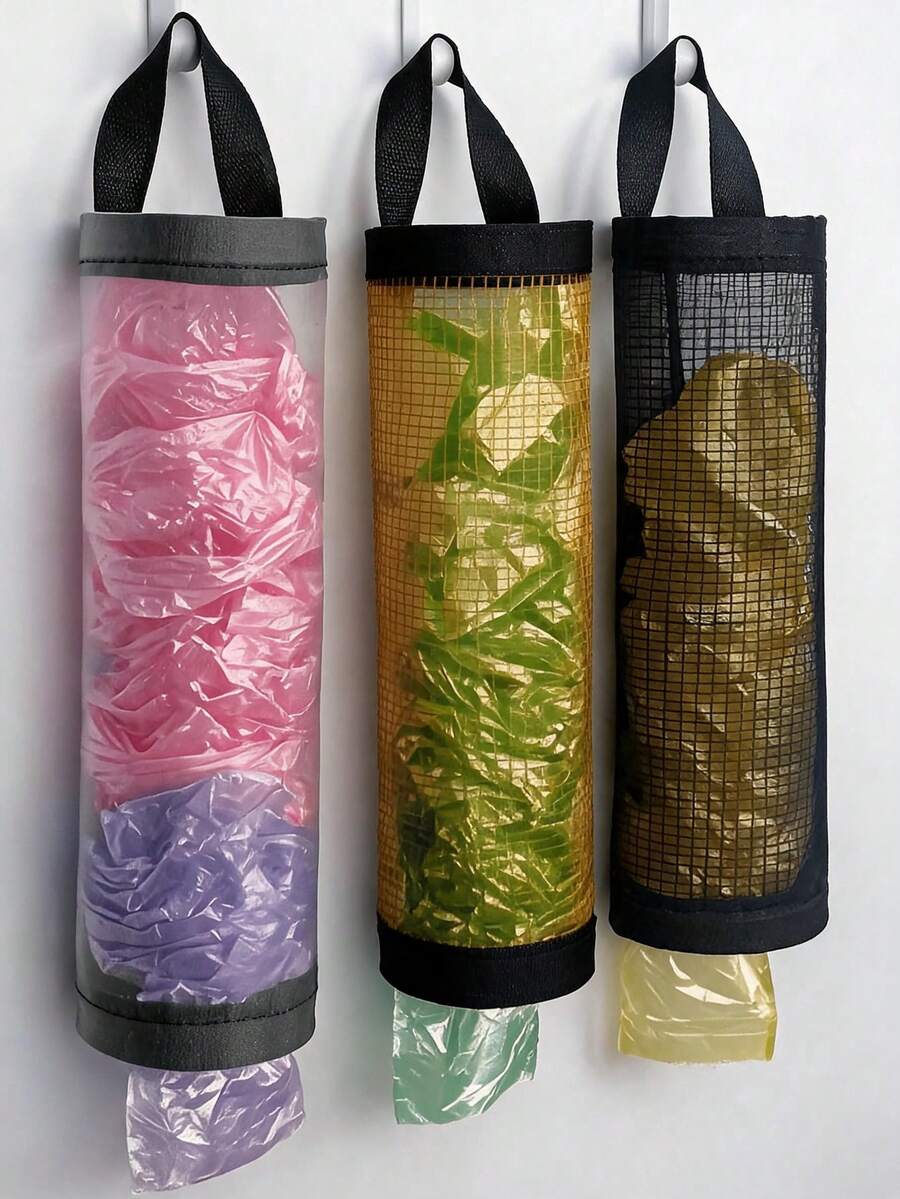1pc Hanging Trash Bag Storage Rack Plastic Bag Holder Mesh Hanging Storage Box Foldable Breathable Washable Hanging Mesh Trash Bag Storage Box Organizer Storage Bag Rack
