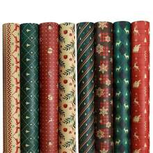 34/68/106pcs Christmas Gift Wrapping Paper Santa, Snowflake, Stripe, And Christmas Tree Designs, Includes Christmas Stickers - Multicolor - View 8
