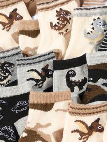 10 Pairs Baby Dinosaur Minimalist Small Pattern Casual Cute Mid-Calf Socks, Suitable For Newborns In Autumn/Winter/Spring/Summer; Random Colors - Multicolor - View 4
