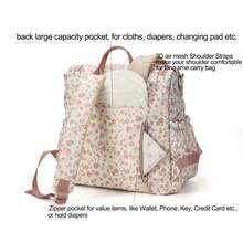 1pc Ditsy Floral Multi-Functional Large Capacity Diaper Bag Backpack, Can Be Hung On Stroller, Baby Shower Gift - Multicolor - View 9