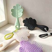Design 958 Leaf-Shaped Shampoo Brush Comb With Handle, Silicone Hard Bristles Hair Washing Tool, Long Handle Comb - Multi-color - View 3