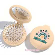 Customized Name, Mini Portable Brush, Built-In Folding Mirror, Air Cushion Massage Comb, Compact Design, Convenient For Travel, Durable Plastic Material, Back-To-School Season - Multicolor - View 6