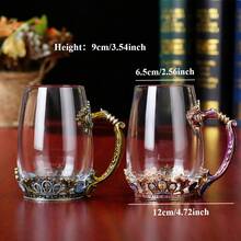 Set Cangkir Teh Kaca Bebas Timbal Kristal Enamel dengan Sendok, Hadiah Natal, Hari Valentine. Hadiah Terbaik untuk Ibu, Nenek, Pacar, Saudari. - 1 buah - View 3