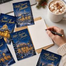 12pcs/24pcs/48pcs Exquisite Gift Card Set With Envelopes | Thank You Cards | Christmas Cards Winter Night Palace, Sincere Gratitude. | Suitable For Holiday Greetings - Christmas Gifts - Birthdays - Gift Cards - Greeting Card Creation And - DIY - Message Cards - Sets - View 5