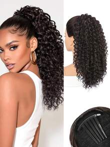 Curly Drawstring Ponytail Extension With Comb Clips For Women – 16-Inch Synthetic Wavy Curly Ponytail Hairpiece, Suitable For Daily Wear, Halloween, And Christmas - Multicolor - View 2