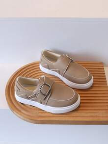 1 Pair Kids' Retro Loafer Sneakers, Colorblock Casual Shoes For Boys And Girls, Spring/Autumn New Style Non-Slip Slip-On Shoes - Brown - View 4