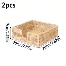 1pc Woven Water Hyacinth Napkin Holder, Square Rattan Paper Towel Storage Organizer Box, Suitable For Dining Table Countertop, Decorative Handmade Woven Napkin Tray, Suitable For Kitchen, Dining Room, Coffee Table, Home Desktop Paper Towel Storage Basket, Suitable For Home Party Use - Khaki - View 10