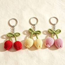 1/8pcs Handmade Crochet Tulip Flower Keychain, Colorful Yarn Flower Key Chain, Creative Gift For Friends, Girlfriend, Holiday Celebration, Phone, Car Decoration, Graduation, Mother's Day - Multicolor B - View 9