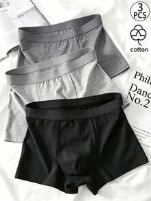 3pcs/Pack Men's Medium Stretch Solid Color Knit Fabric Breathable Comfortable Casual Boxer Briefs - Multicolor - View 2