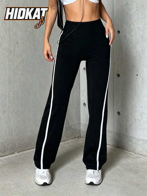 Hidkat Women's Fashion Solid Color High Waist Slim Fit Yoga Casual Sports Knit Flare Pants
