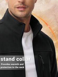 KEFITEVD Men's Full Zip Fleece Jacket, Warm Soft Winter Coat, Stand Collar, Zipper Pockets, Adjustable Drawstring Waist, Suitable For Hiking And Camping - Black - View 3