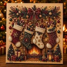 2D Shaped Christmas Diamond Painting Set, Pearl Rhinestone Wall Decor, Christmas Bells, Gingerbread House, Reindeer Socks, Tree Patterns, Canvas Decoration, Suitable For Living Room, Bedroom, Holiday Gift - Sets - View 9