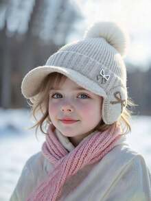 New Autumn/Winter Small Delicate Pearl Bow Knitted Hat, Suitable For All Occasions, Girls' Large Head Circumference Ear-Protective Knitted Hat - Multicolor - View 4