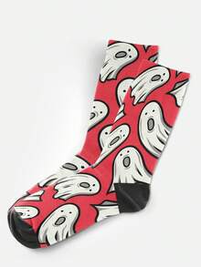 Cool 360° Printed Men's Socks - Streetwear Socks,Ark Skull,Cartoon Ghost,Halloween,Gothic,Colorful,Funny Socks, Fit Daily, Holiday & Party Occasions - Red - View 6