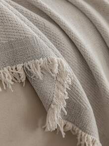 1pc Solid Color Chenille Tassel Bed Runner, Dirt-Resistant, Scratch-Resistant Home Decor, Suitable For All Seasons, Machine Washable, Hand Washable, For Living Room, Bedroom - Beige - View 4