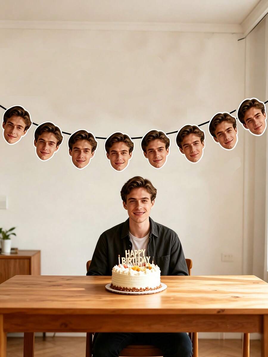 6/12pcs Customized Face Photo Banner, Personalized Humorous Photo Garland, Fun Custom Face Cutout Birthday Banner, Suitable For Party Decoration, Anniversary, Graduation Ceremony, Bachelorette Party, Pet Birthday, Photo Party Background Decoration