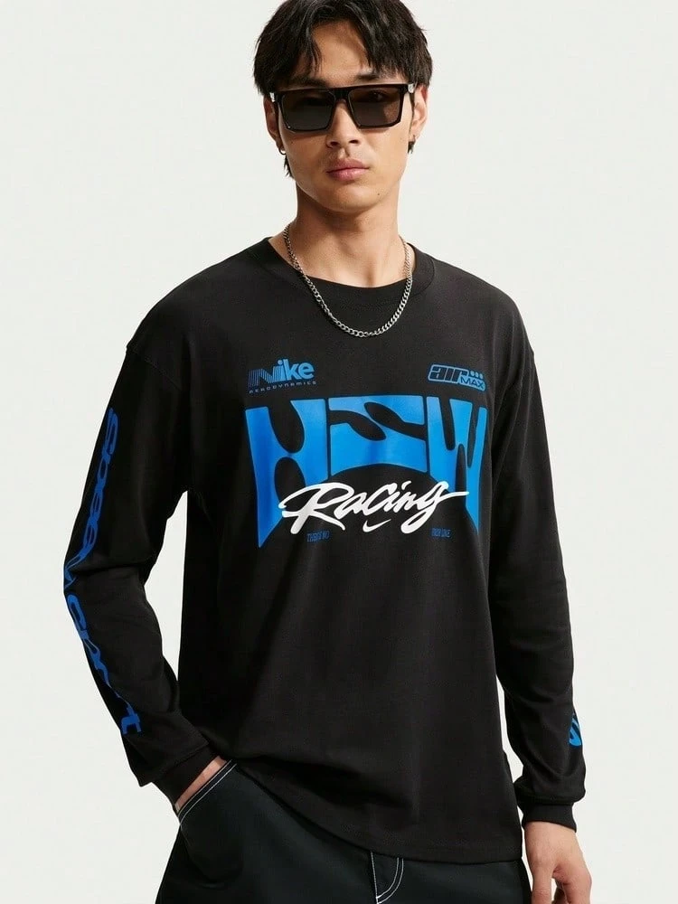 Nike Men's AS U NSW TEE LSE LS SWOOSH SPE Long Sleeve Knit Collarless T-Shirt TIM3782-010 - Black - View 1