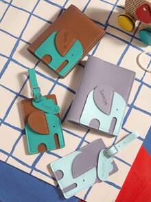 2PCS Personalized Passport Holder & Luggage Tag Set Custom Name Cute Elephant Shaped Color Block Design With Scallop Lining Passport Cover - Multicolor - View 8