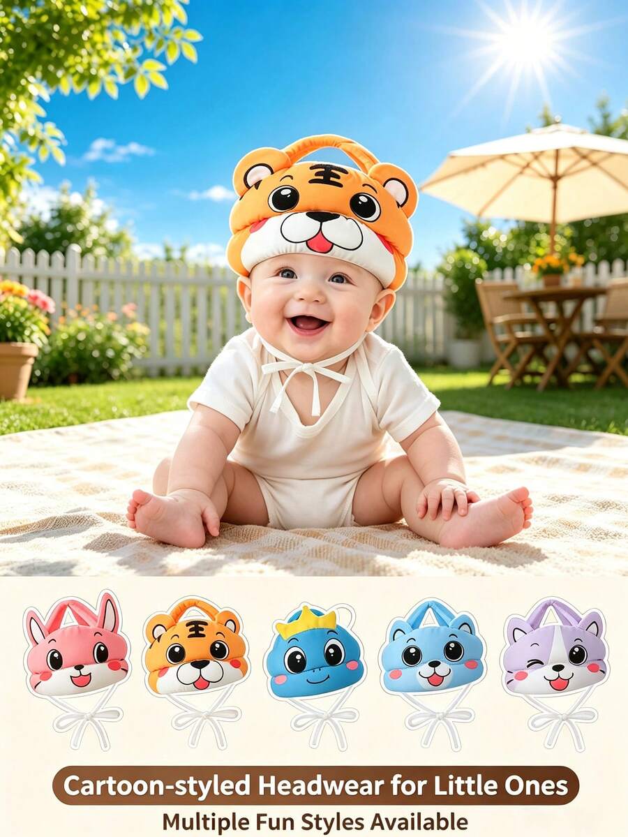 Playful Cartoon Baby Sitting & Walking Protection Head Hat, Animal-Shaped Cute Styles, Suitable For Sitting, Crawling, And Learning To Walk Stages, Daily Wear - Multicolor - View 1